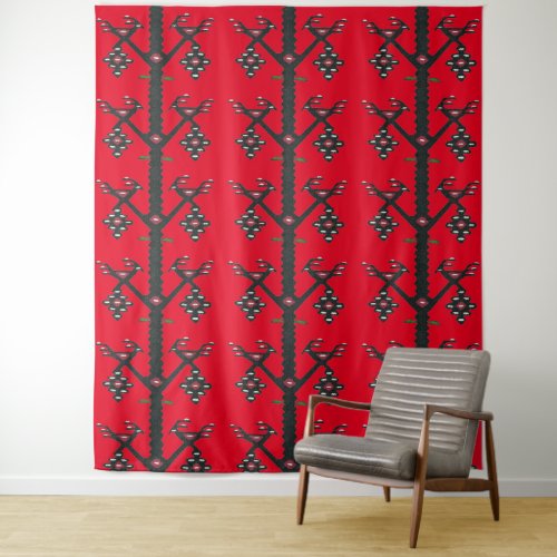 Tribal Boho Oriental Kilim Red Love Birds Tapestry
