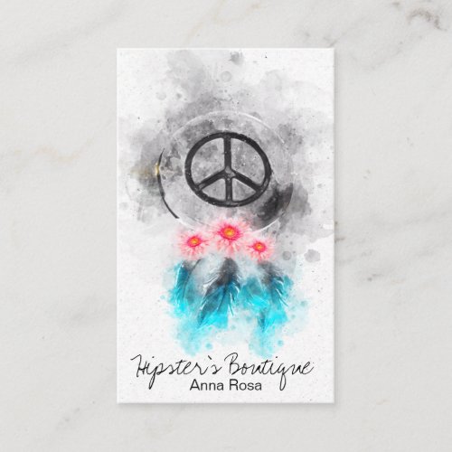  Tribal Boho Peace Sign Feathers Flowers Grunge Business Card