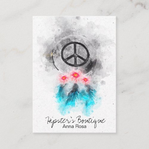  Tribal Boho Peace Sign Flowers Feathers Grunge Business Card