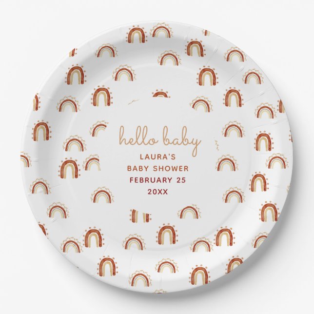 Tribal Boho Rainbow Baby Shower Paper Plates (Front)