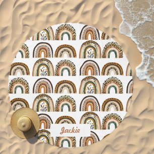 Tribal Boho Rainbow Monogram Name Beach Towel Beach Towel