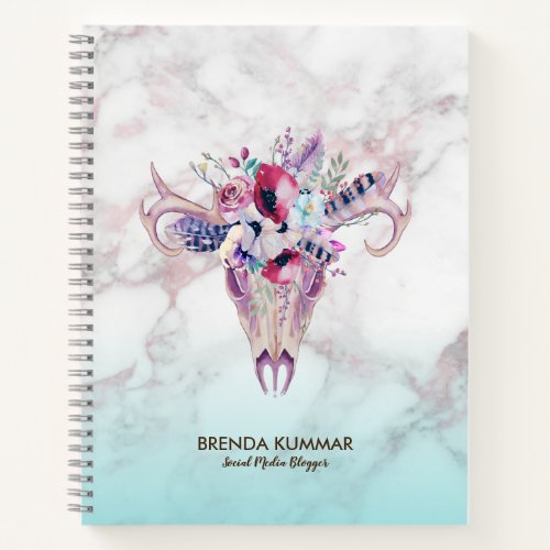 Tribal Boho Skull  Rose_gold Faux Marble Ombre Notebook