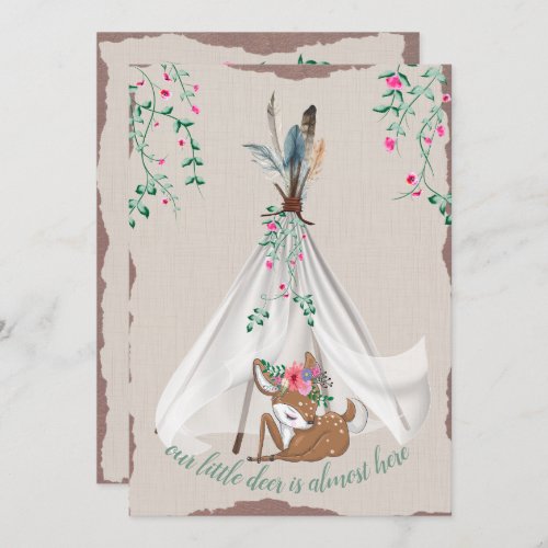 Tribal Boho Tipi and Deer Couples Baby Shower Invitation