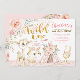 Tribal Boho Woodland Animals Wild One 1st Birthday Invitation