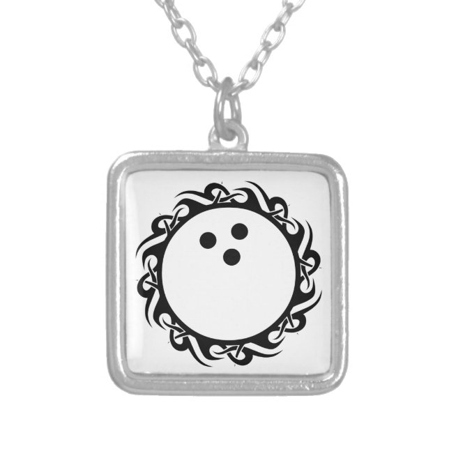 tribal BOWLING Silver Plated Necklace (Front)