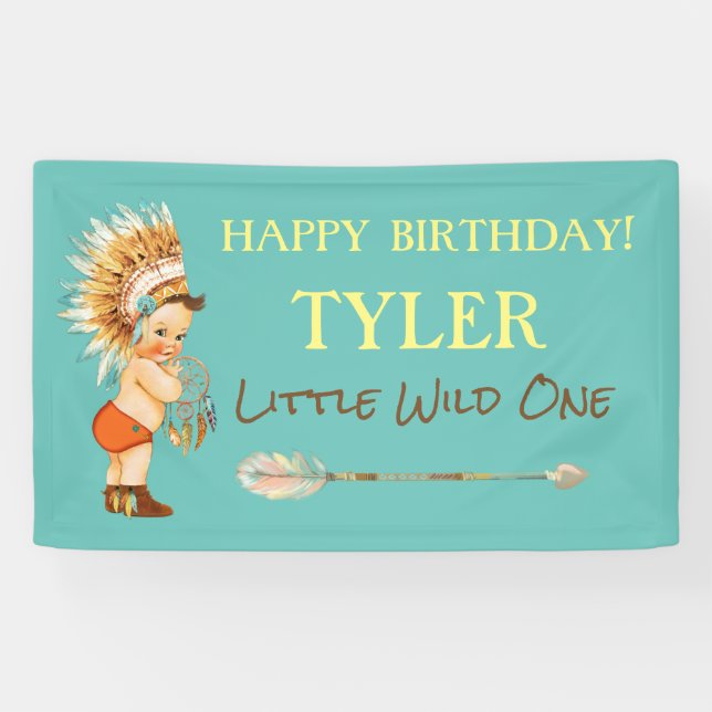 Tribal Boy Headdress Native American Arrow Banner (Horizontal)