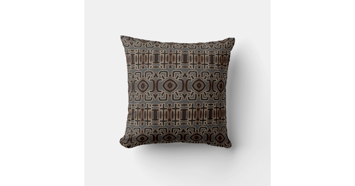 Tribal Brown and Gray Throw Pillow Zazzle