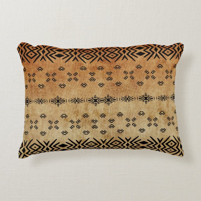 Tribal Brown Beige Accent Pillow (Front)