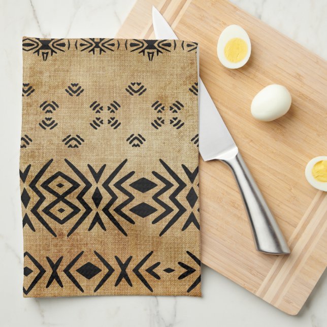 Tribal Brown Beige Kitchen Towel (Quarter Fold)