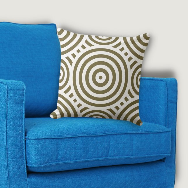 Tribal Brown & White Nested Circle Pattern Throw Pillow (Tribal Brown & White Nested Circle Pattern Throw Pillow, Blue Armchair)