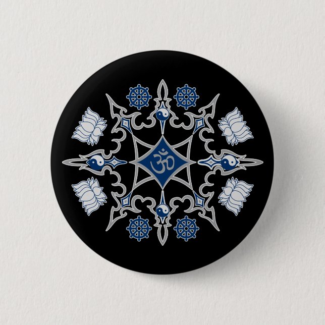Tribal Buddhist Symbols Pinback Button (Front)