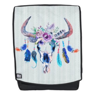 Tribal Buffalo Scull Flowers &amp; Feathers