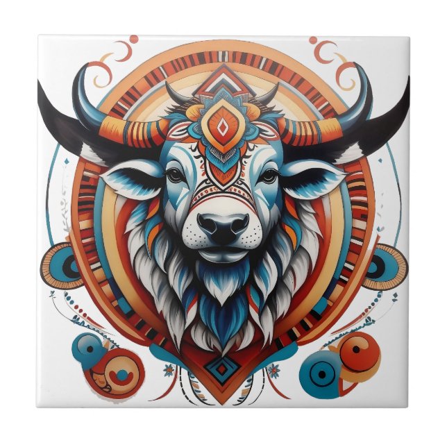 Tribal buffalo spirit logo ceramic tile (Front)