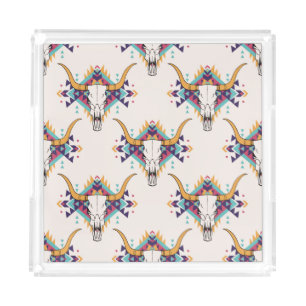 Tribal Bull Skull: Boho Seamless Acrylic Tray