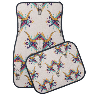 Tribal Bull Skull: Boho Seamless Car Floor Mat