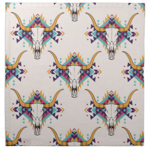 Tribal Bull Skull: Boho Seamless Cloth Napkin