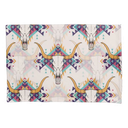 Tribal Bull Skull Boho Seamless Pillow Case