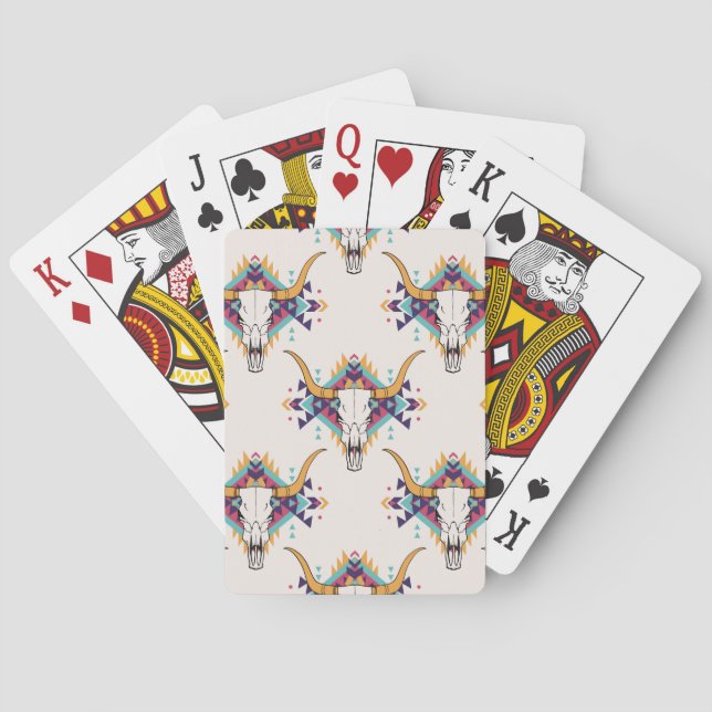 Tribal Bull Skull: Boho Seamless Poker Cards (Back)