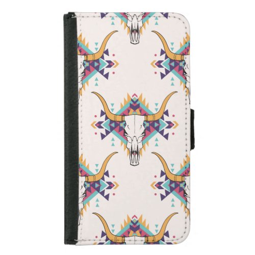 Tribal Bull Skull Boho Seamless Samsung Galaxy S5 Wallet Case