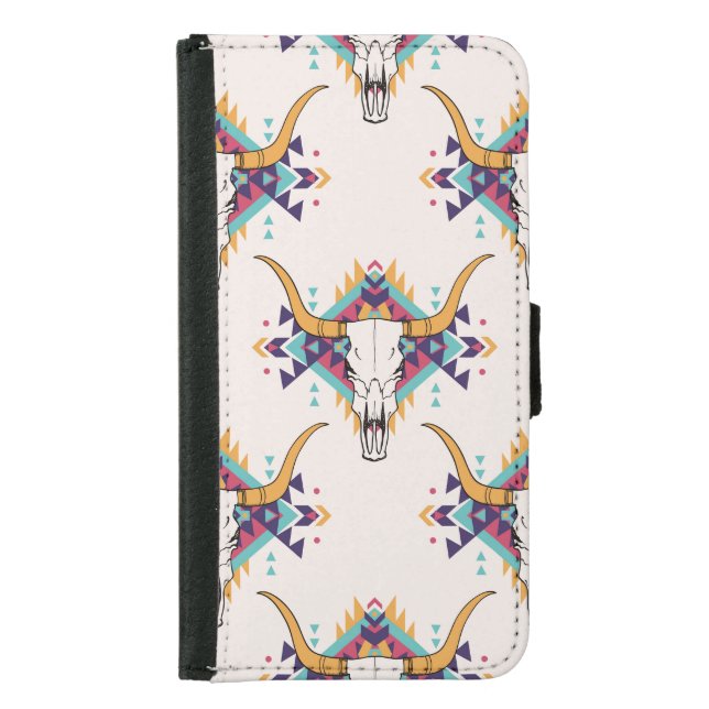 Tribal Bull Skull: Boho Seamless Samsung Galaxy Wallet Case (Front)