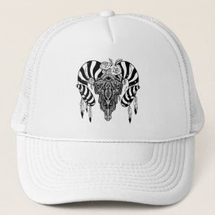 Tribal bull skull trucker hat