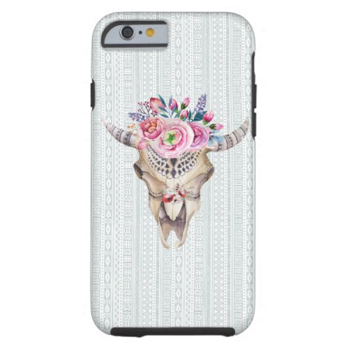 Tribal Bull Skull With Colorful Flowers Tough iPhone 6 Case
