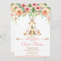 Tribal Bunny Rabbit Baby Shower Woodland Boho Girl Invitation