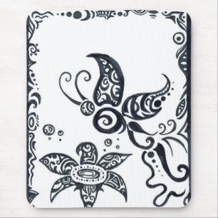 Tribal butterfly in black ink mousepad