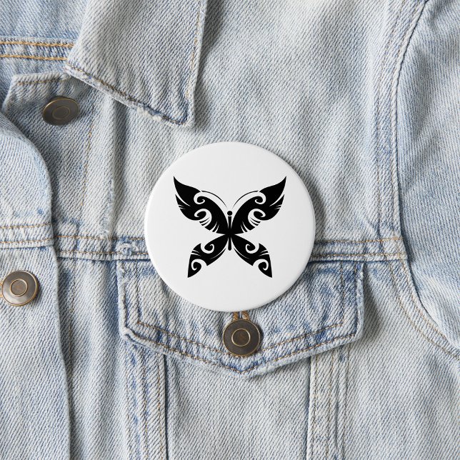 Tribal Butterfly Tattoo Bold Black Ink Style  Button (Creator Uploaded)