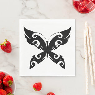 Tribal Butterfly Tattoo Bold Black Ink Style Napkins