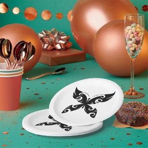 Tribal Butterfly Tattoo Bold Black Ink Style Paper Plates