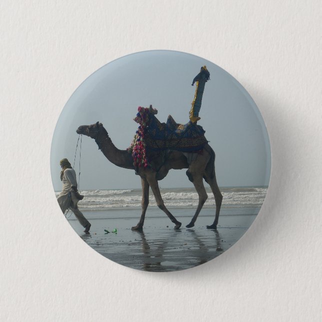 Tribal Camel Ride: Morning Tide Sands & Sea Button (Front)
