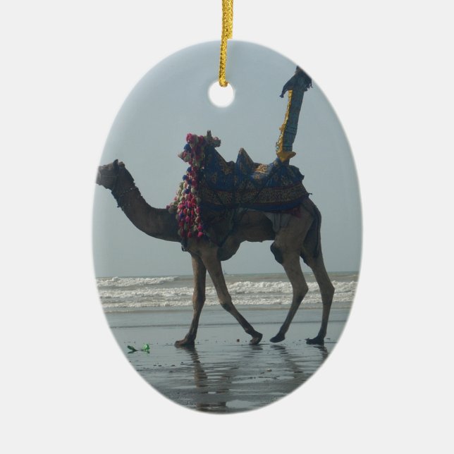 Tribal Camel Ride: Morning Tide Sands & Sea Ceramic Ornament (Front)