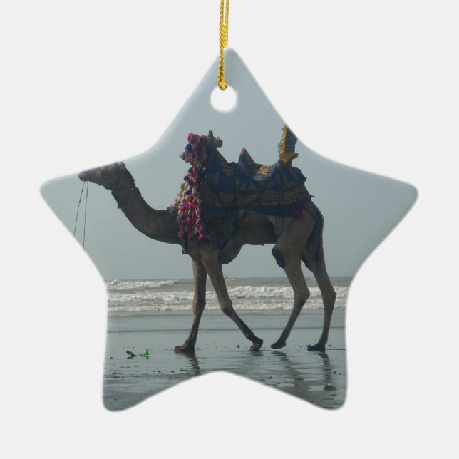 Tribal Camel Ride: Morning Tide Sands & Sea Ceramic Ornament (Front)