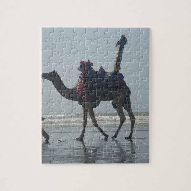 Tribal Camel Ride: Morning Tide Sands & Sea Jigsaw Puzzle (Vertical)
