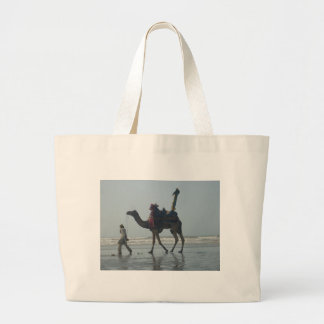 Tribal Camel Ride: Morning Tide Sands & Sea Large Tote Bag