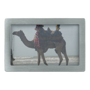 Tribal Camel Ride: Morning Tide Sands & Sea Rectangular Belt Buckle