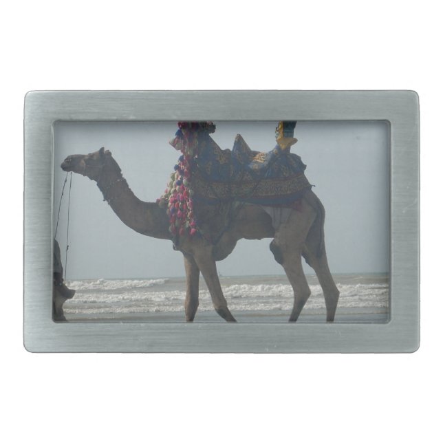 Tribal Camel Ride: Morning Tide Sands & Sea Rectangular Belt Buckle (Front)