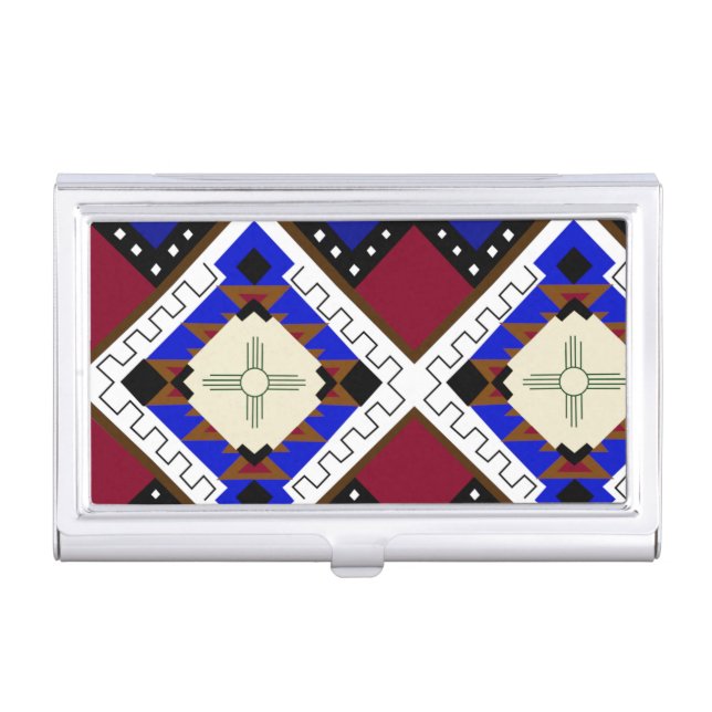 Tribal Card Holder, Happiness, Native American Zia Business Card Case (Front)