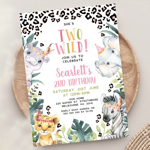 Tribal Cheetah Print Shes Two Wild 2nd Birthday  Invitation