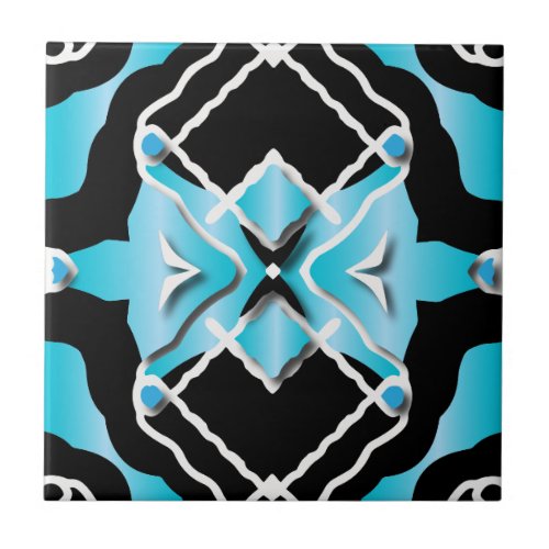 Tribal Contemporary Turquoise Black White Pattern Ceramic Tile