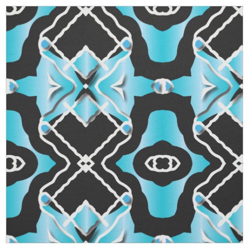 Tribal Contemporary Turquoise Black White Pattern Fabric