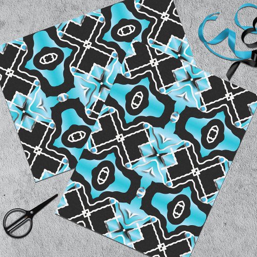 Tribal Contemporary Turquoise Black White Pattern Tissue Paper
