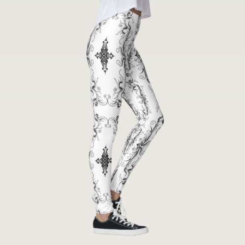 Tribal Cross Gothic Damask Print Leggings