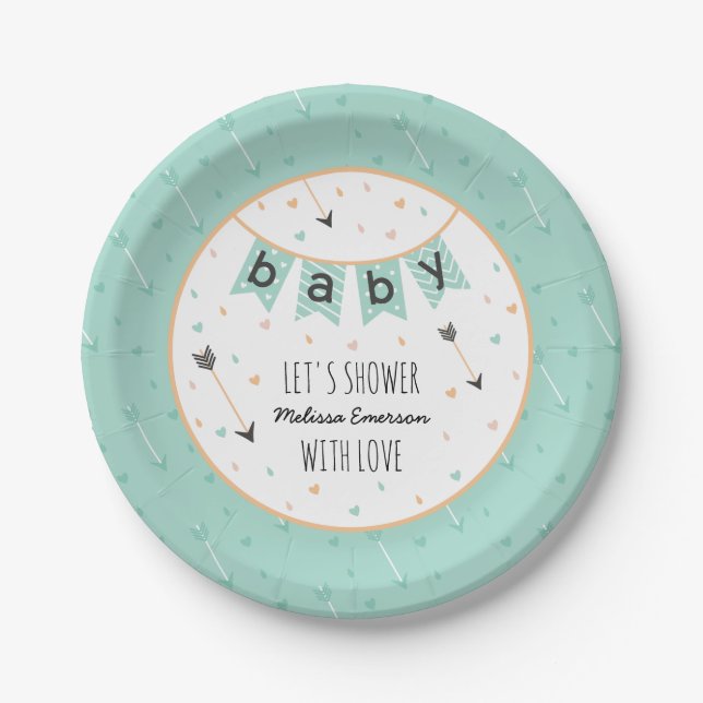 Tribal Custom Baby Shower Plates | Neutral Mint (Front)