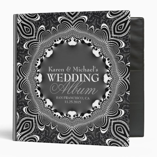 Tribal Damask Black Silver Wedding Album Binder (Front/Inside)
