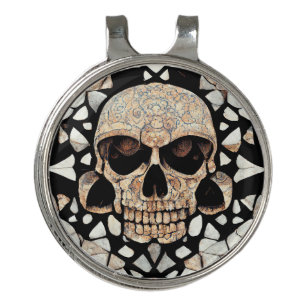 Tribal Decorative Ornament Mayan Skull Art Golf Hat Clip