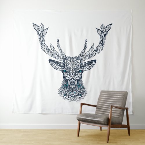 Tribal deer portrait illustration tapestry