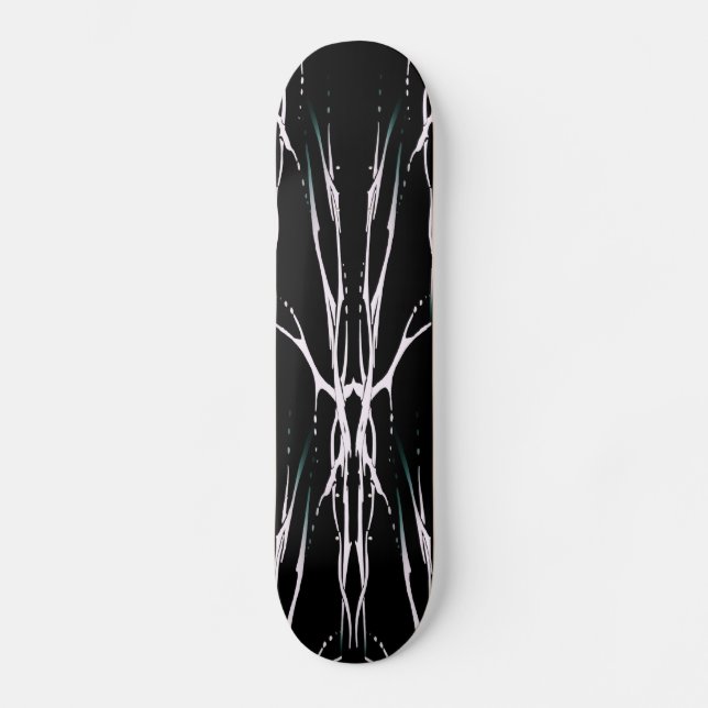 Tribal Deer Skull Tattoo - black and white Skateboard Deck (Front)