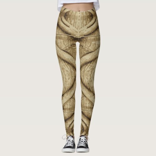 Tribal Deity Design on Wooden Artifacts Leggings